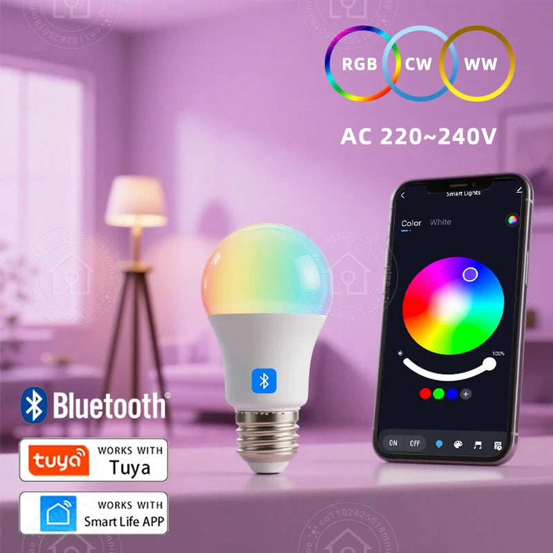 Tuya Smart LED Bulb E27 Smart Life APP Control Dimmable Light Bluetooth RGB Lamp 220-240V Bedroom Decoration Party Lighting 9W