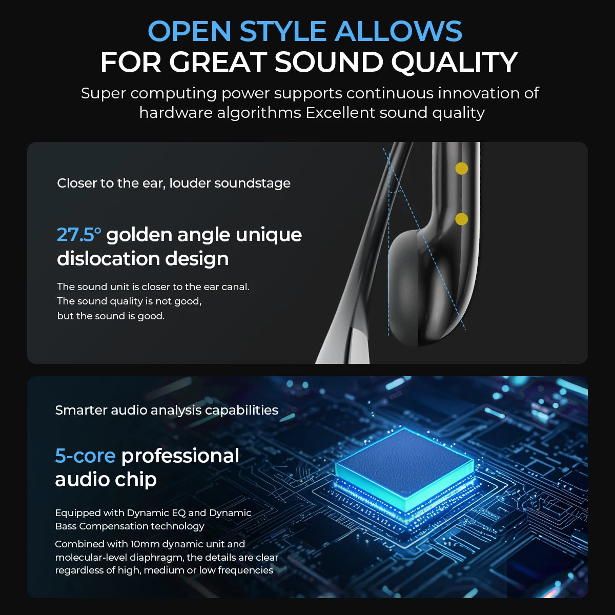 Translator HTC NE23 OWS Wireless Headphones 6.0 Translation Earphones Dual Noise Reduction Calls IP55 Professional Protection