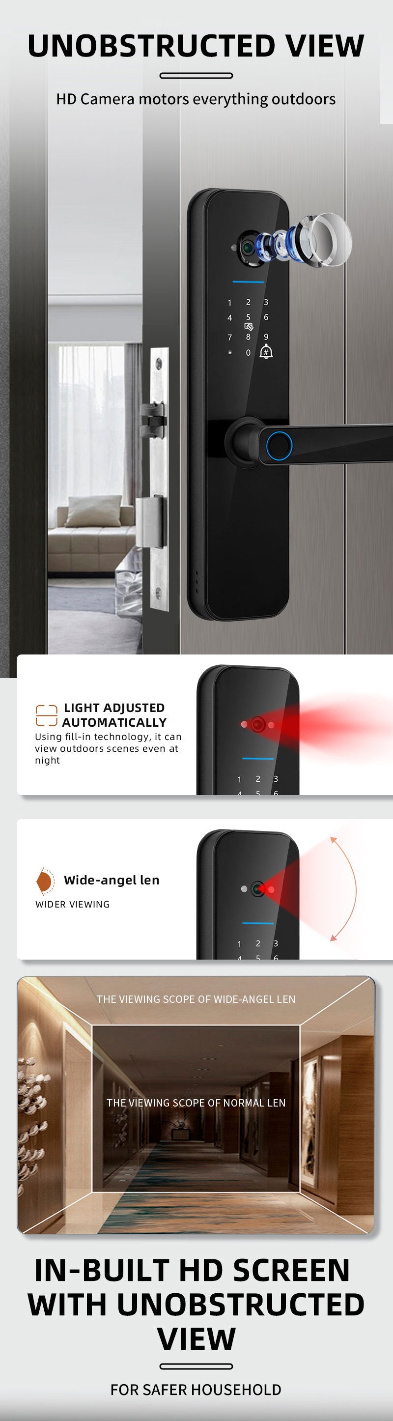 Cat Eye Camera Smart Fingerprint Password Timber Door Lock